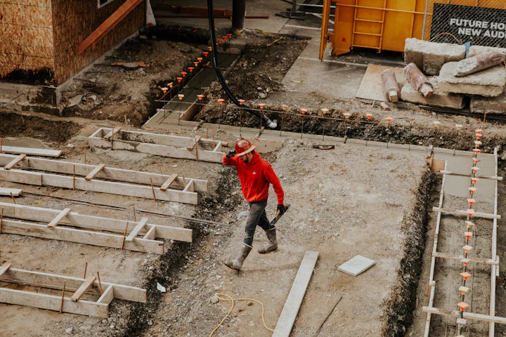 Concrete foundation footings under construction