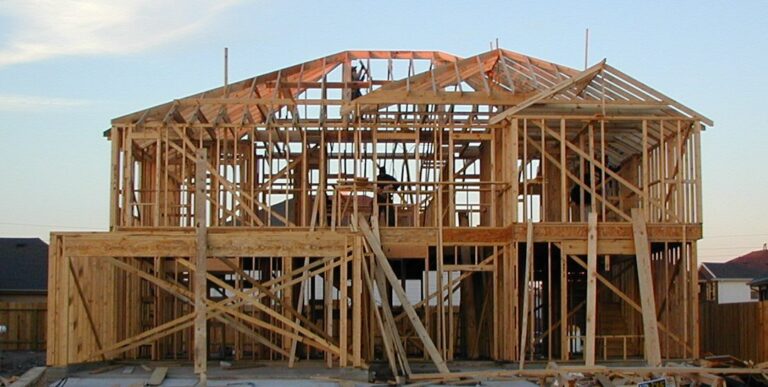 Wood framed two story house under construction